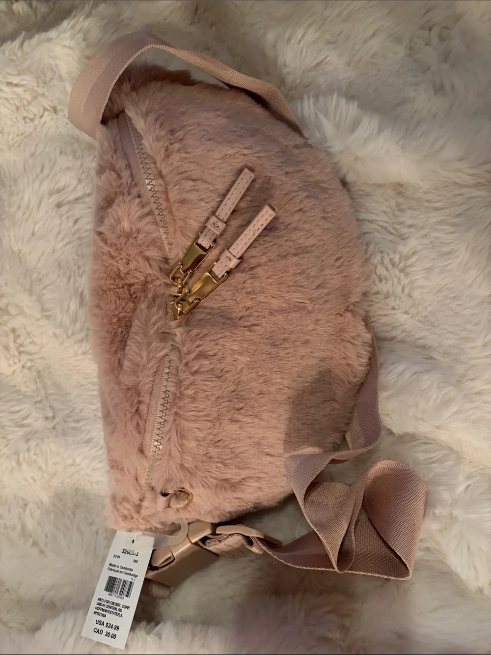 Faux Fur Crossbody Belt Bag in Blush Pink or Purple